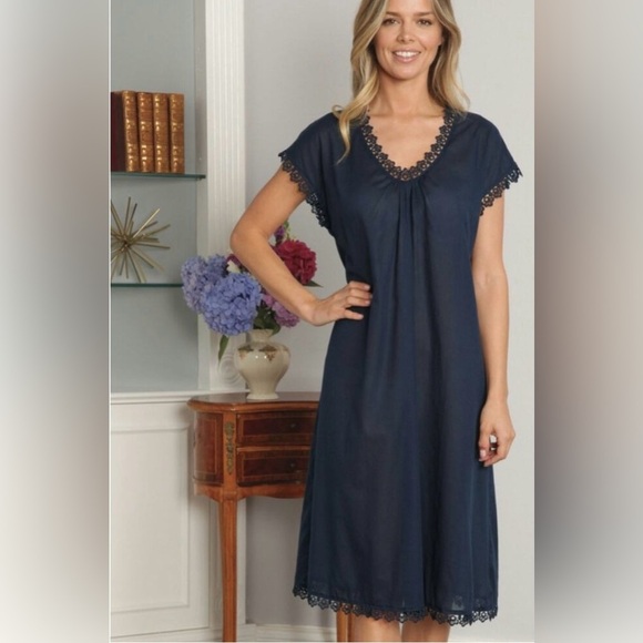 SCHWEITZER Pima Cotton Museeta Luxury Navy Blue, Nightgown Size Large - Picture 6 of 6